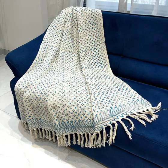 Effortless Sky Blue Jute Sofa Throw