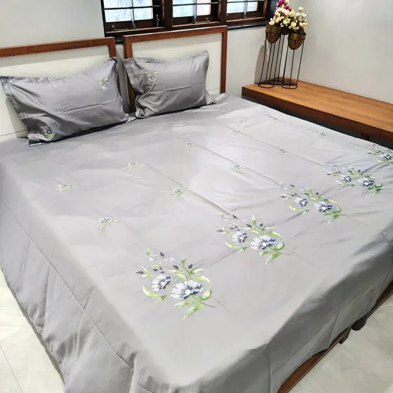Grey Embroidery Bedsheet