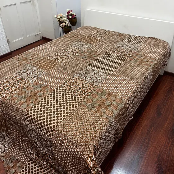 Printed Brown Mosaic Kantha Bedcover