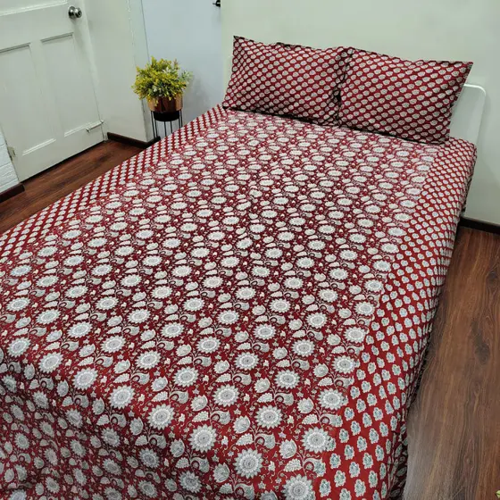 Red Ajrak Bedsheet