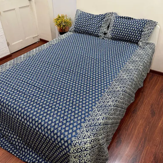 Timeless Berry Blue Ajrak Bedsheet