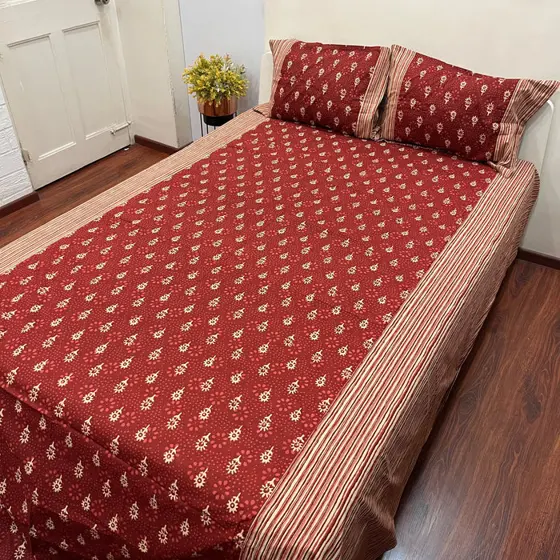 Timeless Cherry Red Ajrak Bedsheet