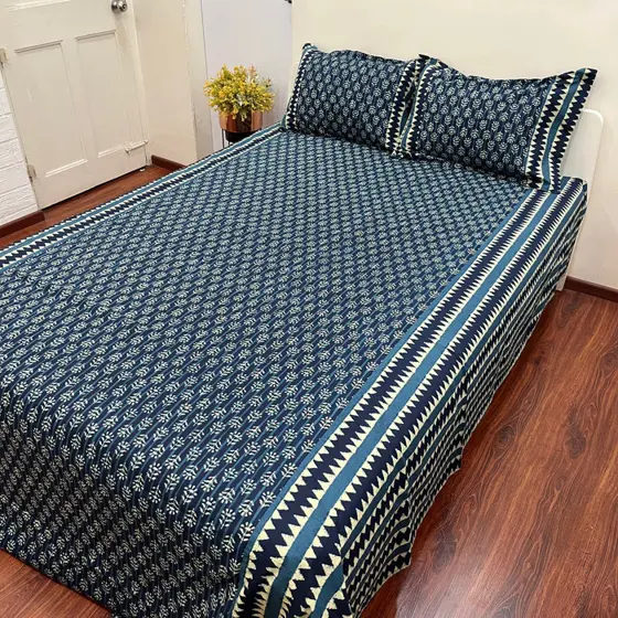Timeless Dark Blue Ajrak Bedsheet