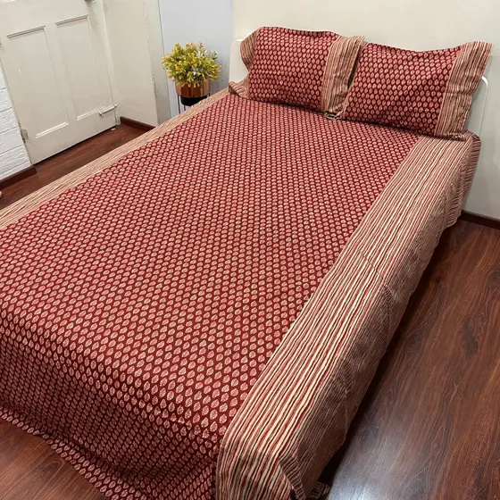 Timeless Wine Red Ajrak Bedsheet
